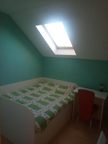 a bedroom with a bed and a skylight at kuća za odmor Ćira in Kremna