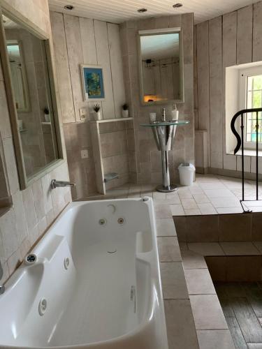 une grande salle de bain avec une baignoire et un lavabo dans l'établissement Maison des lavandes, à Villars