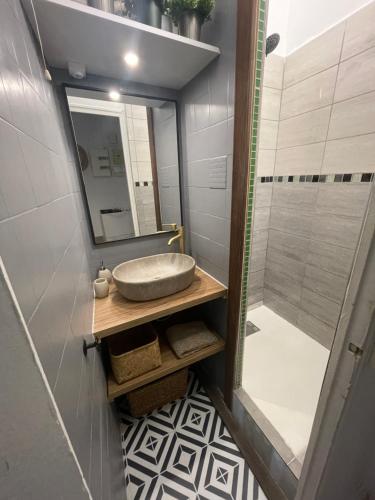 une salle de bain avec un lavabo et une douche dans l'établissement Bompard - Endoume - 2 Pièces - 5mn Vallon des Auffes, à Marseille