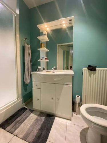 une salle de bain avec un lavabo et des toilettes dans l'établissement City center Quiet Studio, à Angers