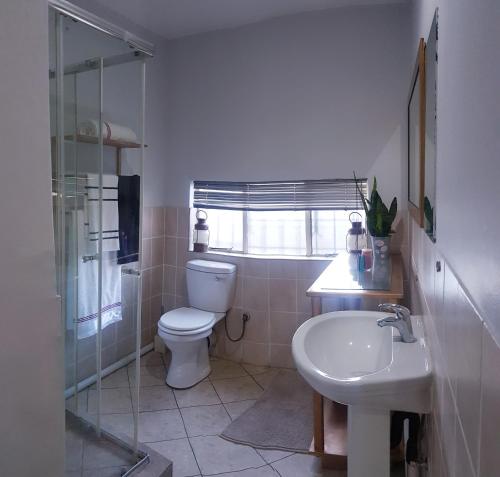 a bathroom with a toilet and a sink and a shower at Me Time in Johannesburg