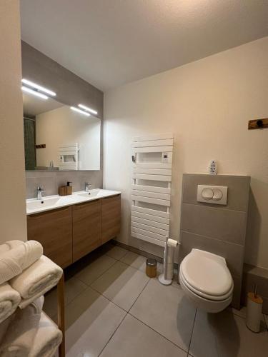 une salle de bain avec toilettes et lavabo dans l'établissement Appartement AN-Lux, à Saint-Louis
