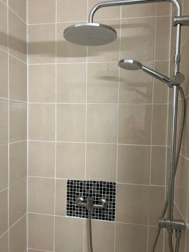 une douche avec pommeau de douche dans une salle de bain dans l'établissement Studio indépendant 17m2, à Argelès-sur-Mer