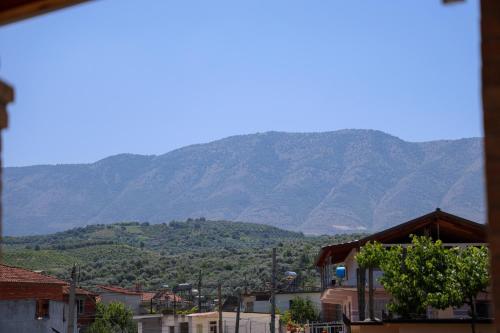 a view of a mountain from a town with houses at Villa Lejzo - Swimming Pool in Berat
