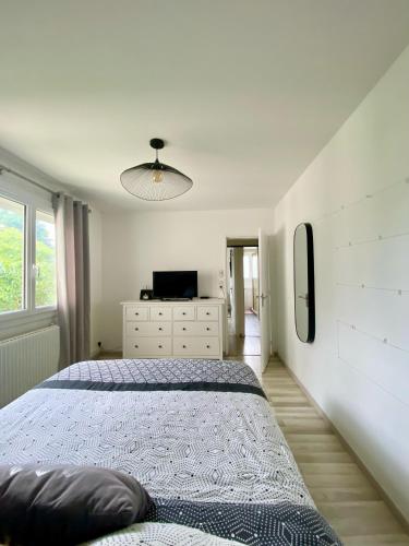 une chambre avec un lit et une télévision dans l'établissement Bel appartement Nantes, à Nantes