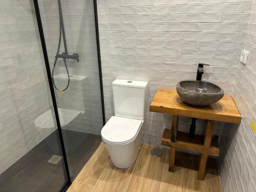 a bathroom with a toilet and a sink at Loben Casona del Deva in Panes