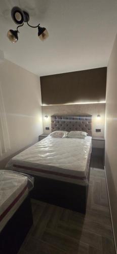 a bedroom with a large bed with a headboard at Deluxe Apartmani Vila Pejovic Sutomore in Sutomore
