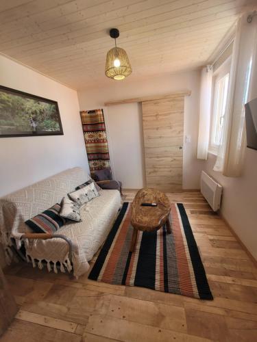 un salon avec un canapé et une table dans l'établissement La cabanista, à Notre-Dame-de-Monts