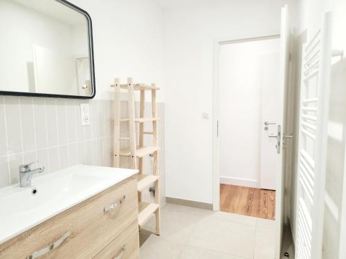 a bathroom with a sink and a mirror at Le Jardin d'Eden in Ay-sur-Moselle
