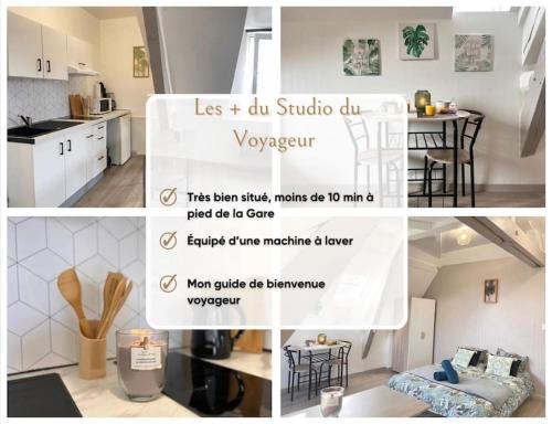 a collage of photos of a kitchen and a living room at Studio du Voyageur - Machine à laver - Proche gare in Sainte-Savine