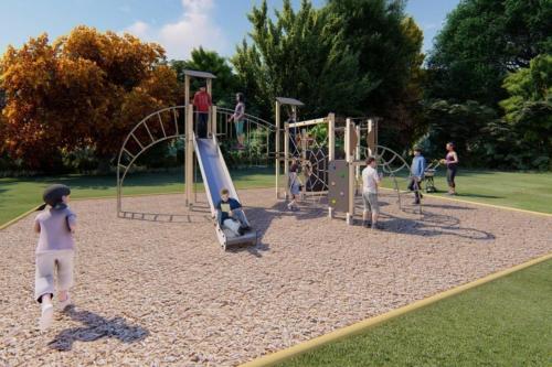 a group of people playing on a playground at Les Duchesses in Forges-les-Eaux