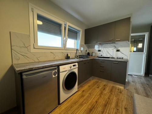 a kitchen with a washer and dryer in it at Andreas Studios in Mastichari