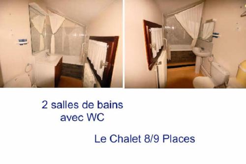 - deux photos d'une salle de bains avec toilettes et lavabo dans l'établissement LE CHALET - Piscine 5 - 2 Pièces pour 9 Personnes MAE-8714, à Gourette