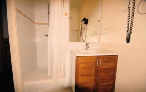 une salle de bain avec une douche, un lavabo et une baignoire dans l'établissement LE CHALET - Piscine 3 - Studio pour 4 Personnes MAE-8704, à Gourette