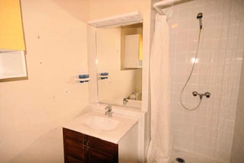 une salle de bain avec un lavabo et une douche dans l'établissement LE CHALET - Piscine 12 - Studio pour 4 Personnes MAE-8724, à Gourette