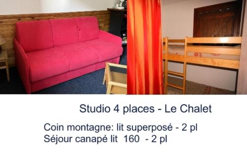 un salon avec un canapé rouge et une table dans l'établissement LE CHALET - Piscine 13 - Studio pour 4 Personnes MAE-8744, à Gourette