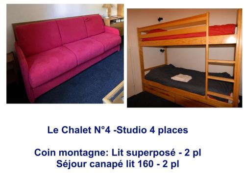 - un salon avec un canapé et des lits superposés dans l'établissement LE CHALET - Piscine 4 - Studio pour 4 Personnes MAE-8764, à Gourette