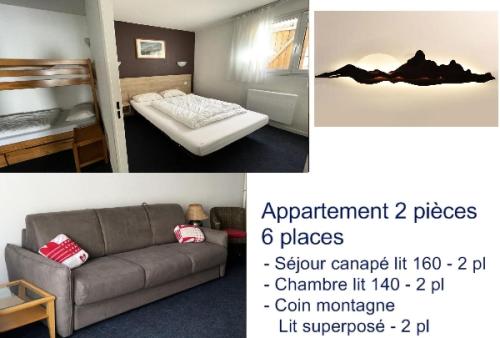 - une chambre avec un canapé et un lit dans l'établissement LE CHALET - Piscine 7 - 2 Pièces pour 6 Personnes MAE-8834, à Gourette