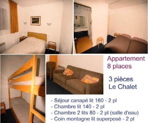 2 photos d'une chambre avec un lit et d'une chambre dans l'établissement LE CHALET - Piscine 10 - 3 Pièces pour 8 Personnes MAE-8884, à Gourette
