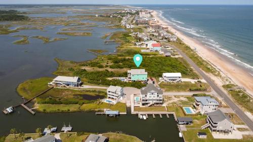 an aerial view of an island with a beach at HartSea in North Topsail Beach