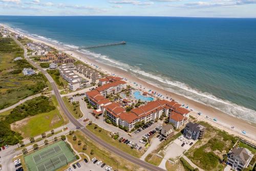 an aerial view of the beach and the ocean at Villa Capriani 109B in North Topsail Beach
