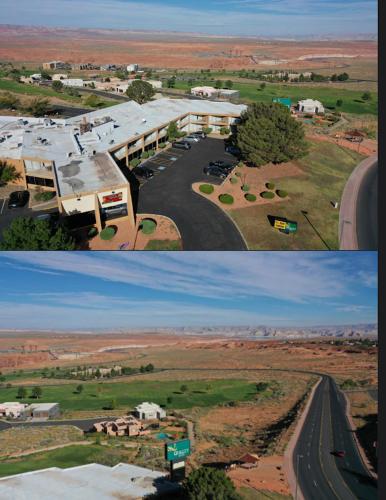 two pictures of a parking lot and a road at Quality Inn View of Lake Powell - Page in Page