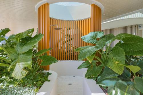 a bathroom with a shower with plants in it at Little Groyne Kirra Beach Unit 602 in Gold Coast