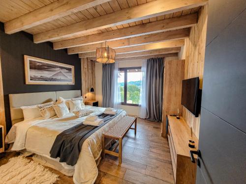 a bedroom with a large bed and a television at Ailen de los Andes Deluxe in San Martín de los Andes