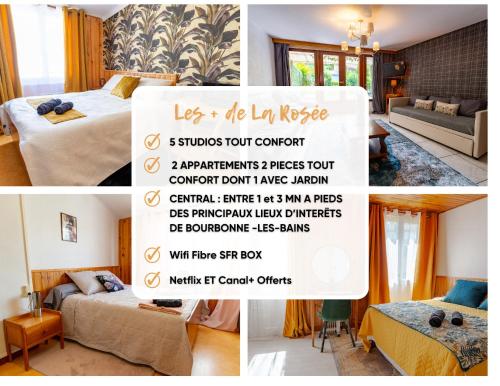 Postel nebo postele na pokoji v ubytování La Rosée - Studio Zen à 50m des Thermes - Vue Casino, SDD hydromassante, Smart TV