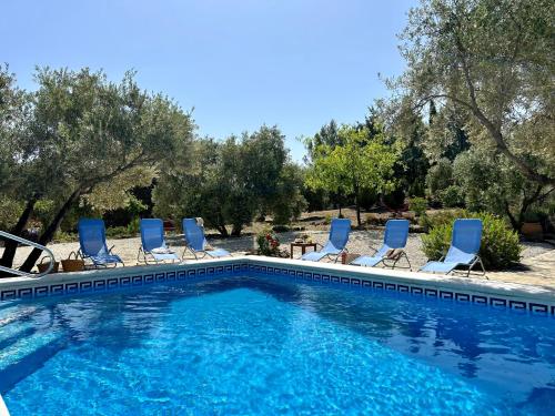 basen z leżakami i basenem w obiekcie La Mejorana Refugio andaluz con piscina entre olivos w mieście Villanueva de Tapia