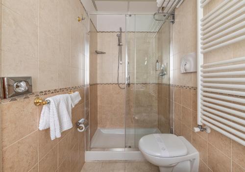 a bathroom with a shower and a toilet at Boutique Hotel Dieci in Milan