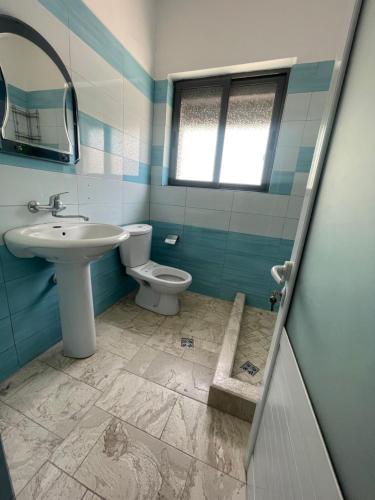 a bathroom with a sink and a toilet at Apartament Rajan Berat in Berat
