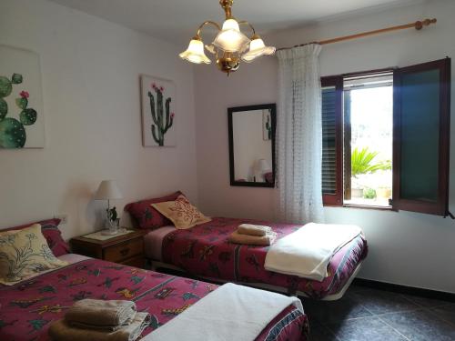 a bedroom with two beds and a window at Finca Sa Gruta Marines in S'Illot