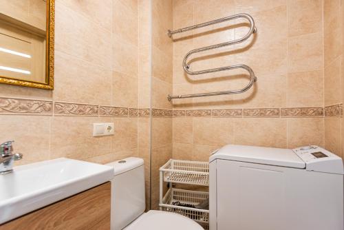 a bathroom with a toilet and a sink at Golden Dune Apartment in Klaipėda