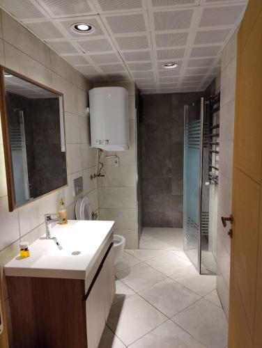 a bathroom with a sink and a toilet and a shower at Aydere Apart Hotel in Ayder Yaylasi