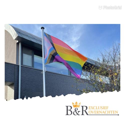 a rainbow flag flying in front of a building at WK12 STUDIO in Cuijk