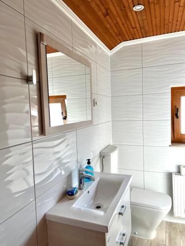 a white bathroom with a sink and a toilet at Rubin Jelsa in Jelsa