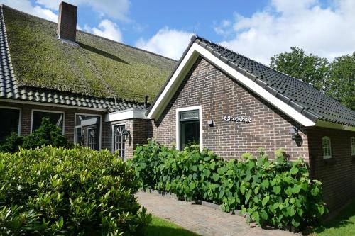 a house with a green roof with bushes at Vakantiewoning 't Stookhok Gasselte in Gasselte