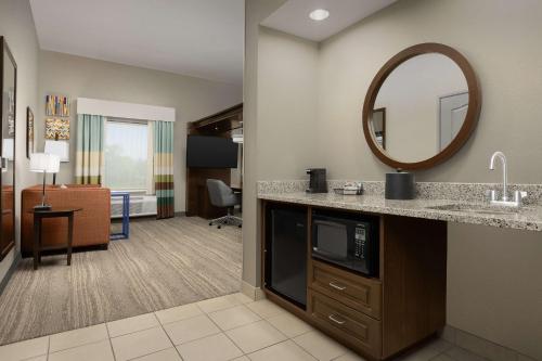 a hotel room with a sink and a mirror at Hampton Inn & Suites Huntsville Research Park Area in Huntsville