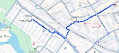 a map of a subwayroute with a blue line at 21rooms Apartments in Ingolstadt