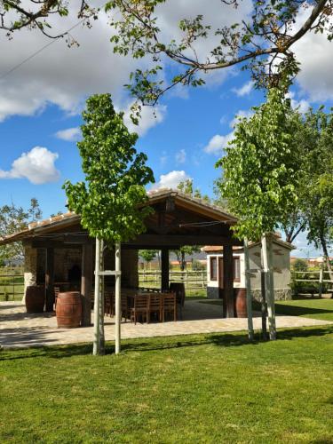 two trees in front of a pavilion at Finca La Calancha in Cuerva