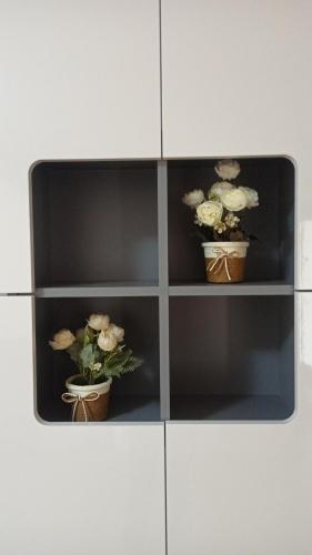 a white cabinet with two potted plants on it at Casa D&C in Avigliano