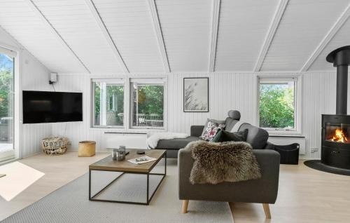 a living room with a couch and a fire place at Beautiful Home In Odder With Wifi in Odder