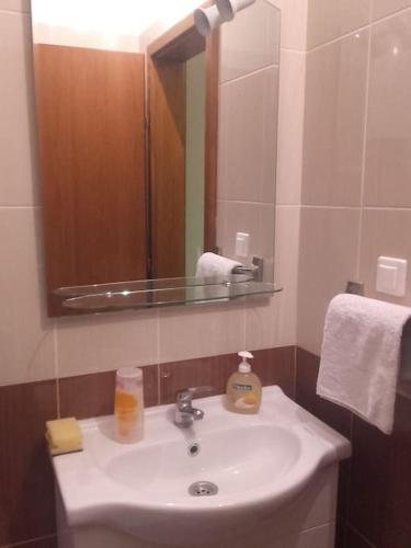 a bathroom with a sink and a mirror at Sea and Sun Pakoštane in Pakoštane