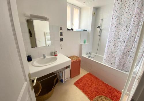 une salle de bain avec un lavabo, une baignoire et une douche dans l'établissement Chez Nellane - Poitiers - HyperCentre - LaConciergerie, à Poitiers