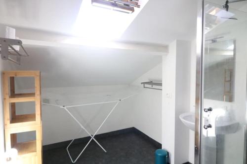 une salle de bain avec une douche en verre et un lavabo dans l'établissement Joli loft mansardé, à Nice