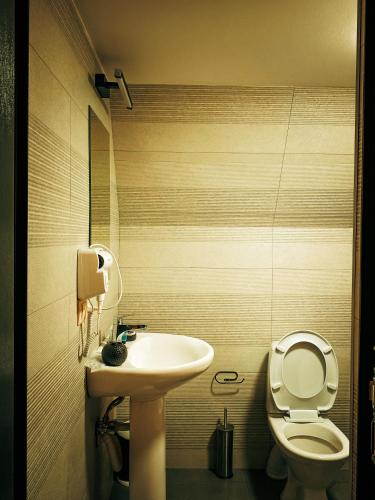 a bathroom with a sink and a toilet at Gold cottages Kazbegi in Kazbegi