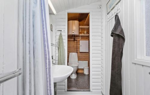 a small bathroom with a sink and a toilet at Amazing Home In Væggerløse With Wifi in Marielyst