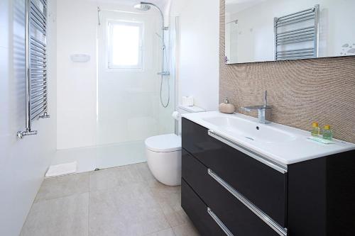 a bathroom with a sink and a toilet and a shower at INIBIZA VILLAS - Villa Oasis in Sant Jordi