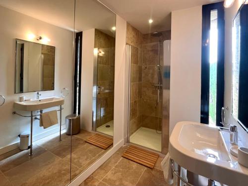 une salle de bain avec douche et lavabo dans l'établissement Le Clos de Yann, à Gordes